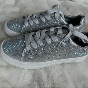 Women's Silver Glitter Lace-Up Sneakers